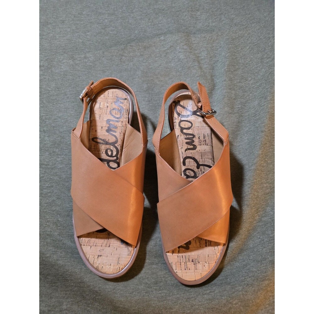 Sam Edelman Womens Torin Brown Leather Slingback Sandals Gold Block Heel Low 8.5